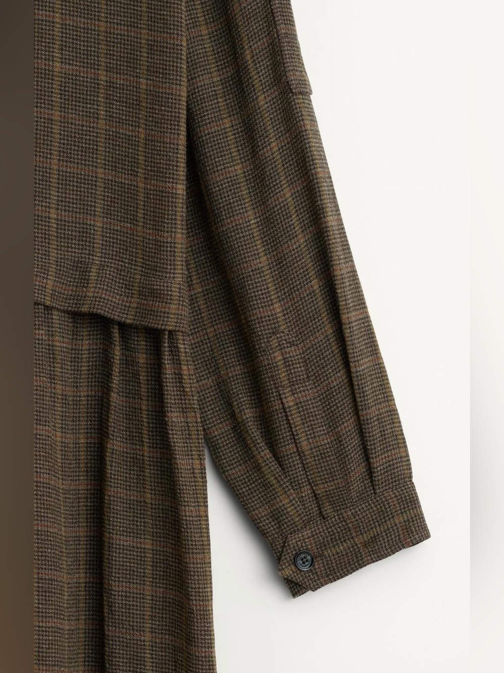 Zara SRPLS Wool Blend Plaid Midi Dress Brown Utility Military Size S - Picture 6 of 11